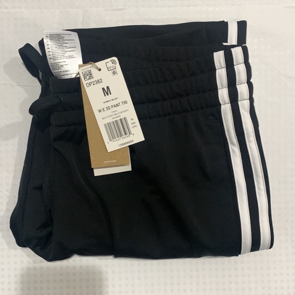 New Women’s Adidas 3 Stripe Jogger Pants Black White - Picture 5 of 13